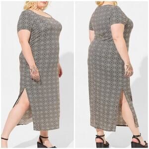 Torrid Ditsy Tribal Print Maxi Super Soft Slit Dress 2X NWT 40360865 Maxi Dress